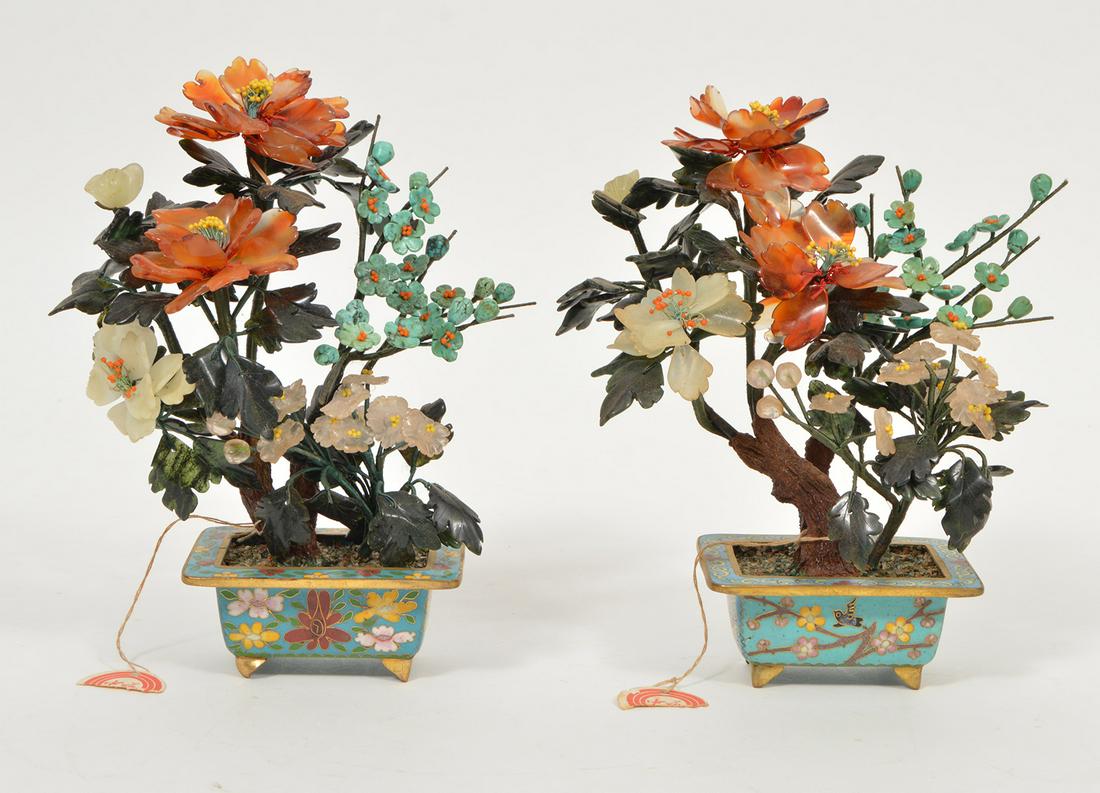 2 Small Chinese Jade Trees in Cloisonne  Pots (1 of 12)