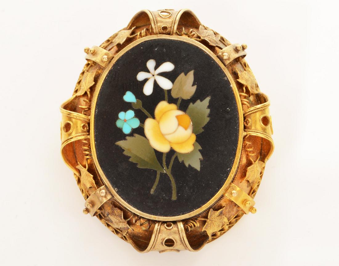 Victorian Pietra Dura Brooch 10k Yellow Gold (1 of 4)