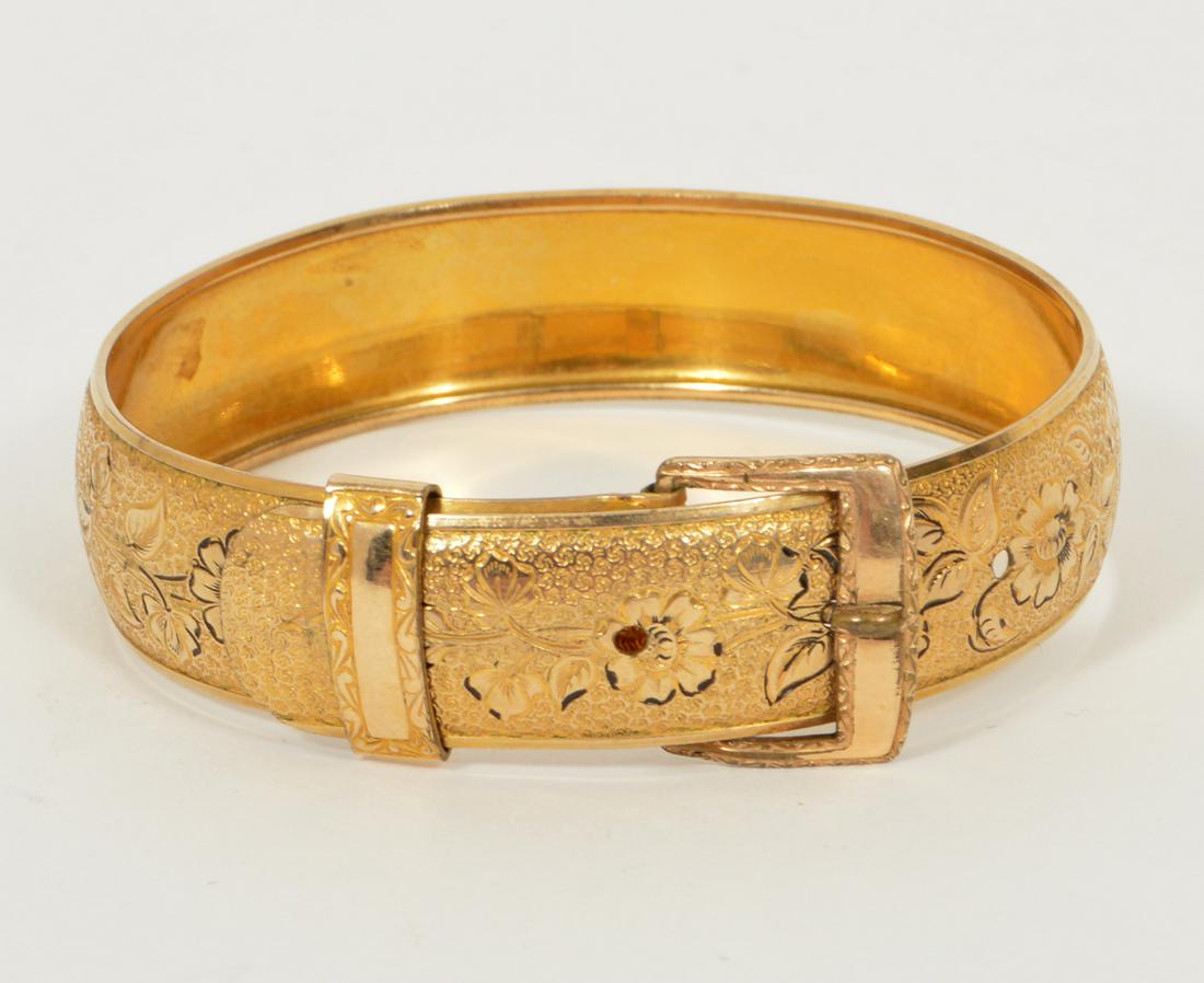 Victorian Gold Filled Floral Wide Buckle Bangle (1 of 8)
