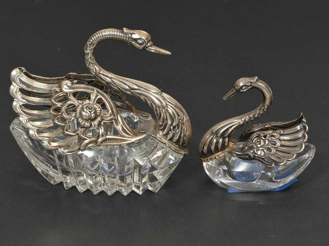 2 Sterling 835 Silver & Glass Swan Master Salts (1 of 3)