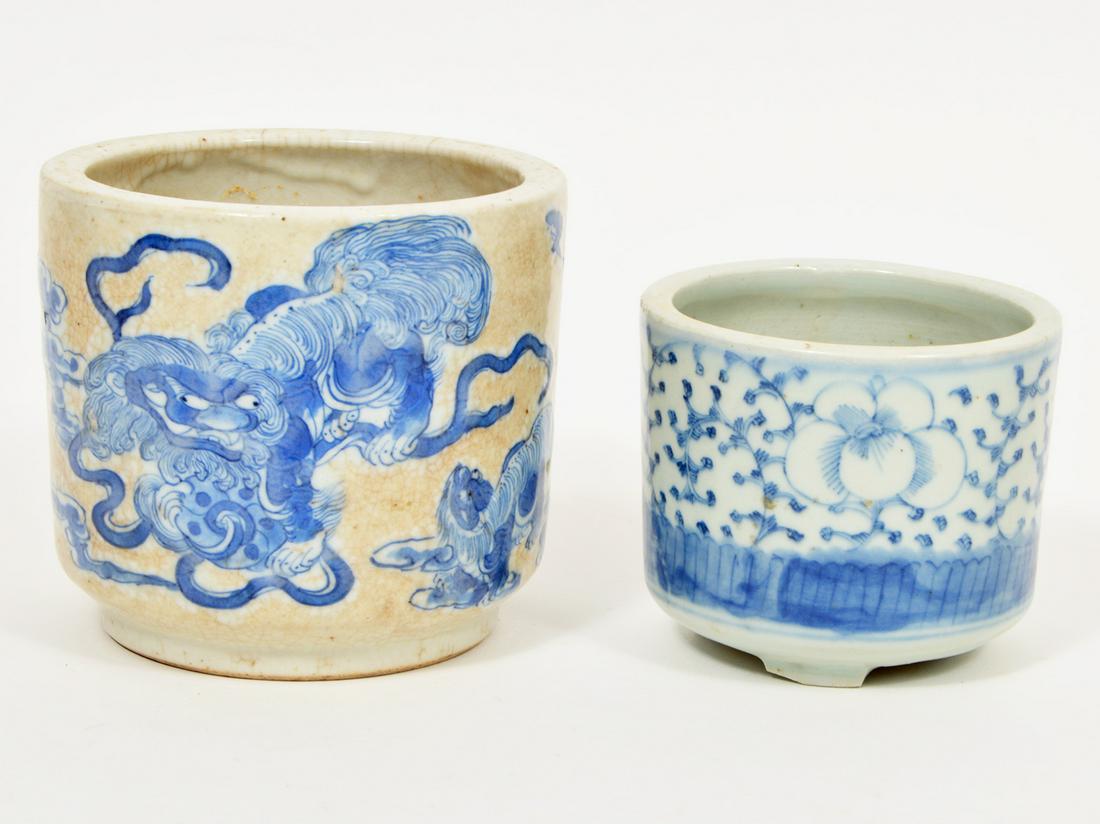 2 Antique Chinese Small Blue White Jardinieres (1 of 7)