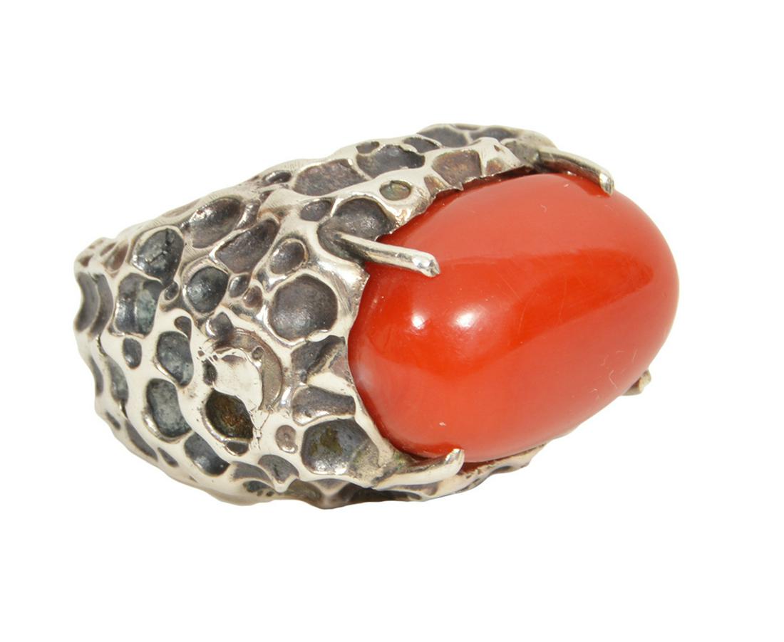 Hand Cast Sterling Nugget Ring Red Coral (1 of 8)