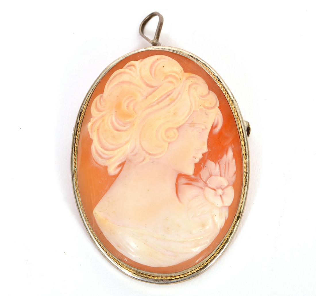 Antique 800 Silver Cameo Pendant Brooch (1 of 4)