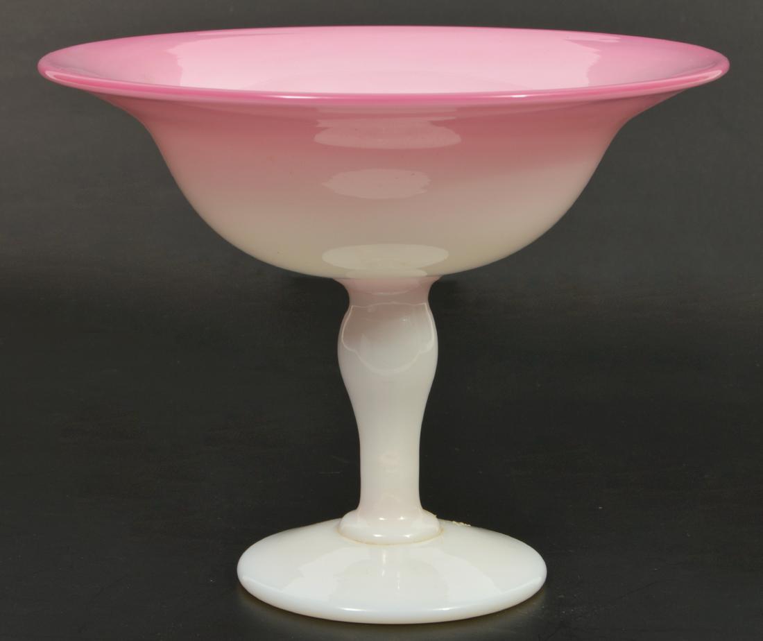 Vintage Rosaline & White Agate Glass Compote (1 of 4)