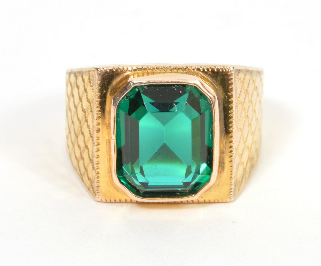 Emerald Glass Stone Ring 10k Yellow Gold Size 9 (1 of 5)
