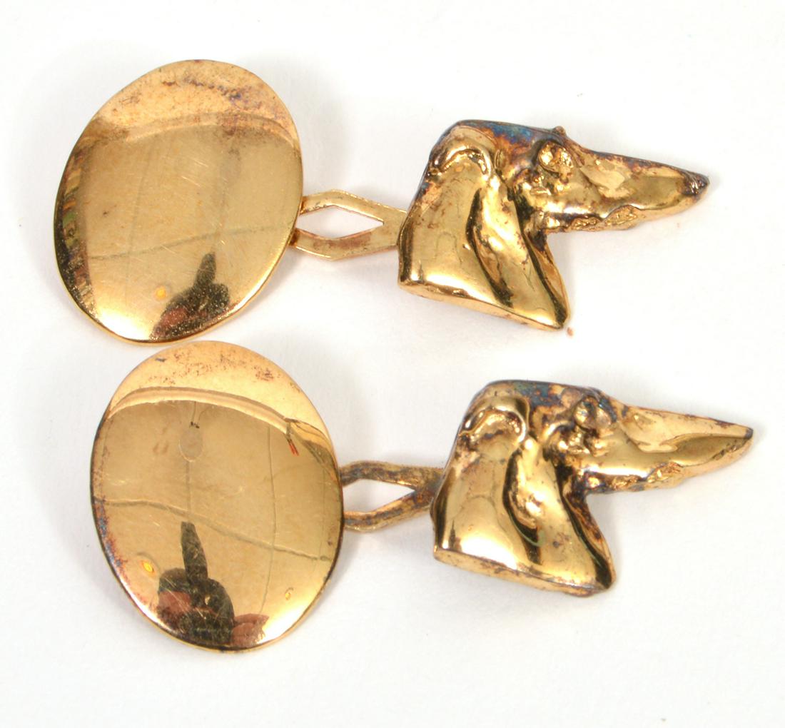 Vintage 800 Silver Vermeil Greyhound Cufflinks: Vintage 800 silver vermeil greyhound cufflinks. 1.5"L. Condition report: Very good - no issues. Please examine all photos closely. Contact C. Biddle Auction Gallery for more detailed information. C. B