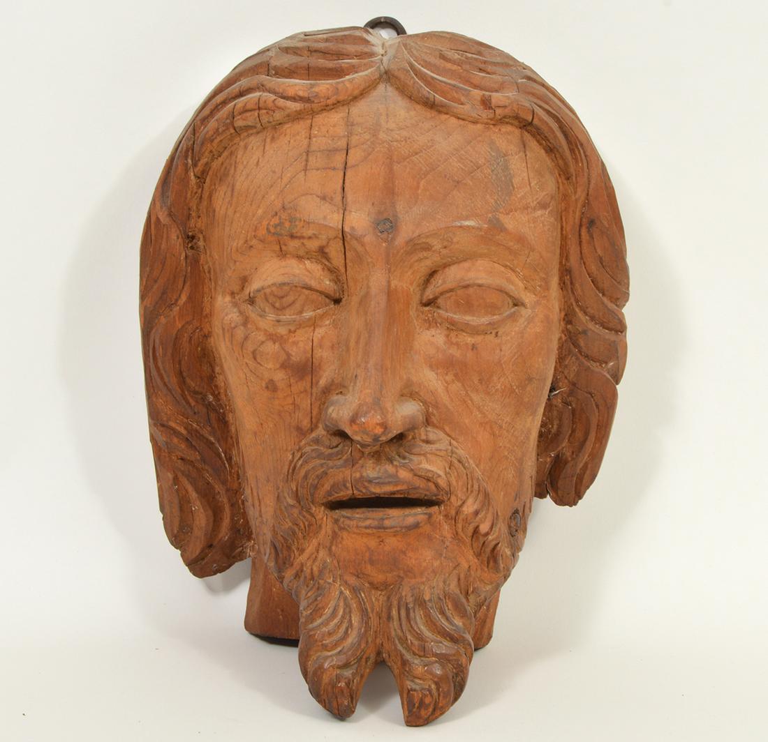 19th c. Hand Carved Wood Wall Hanging of Jesus (1 of 6)