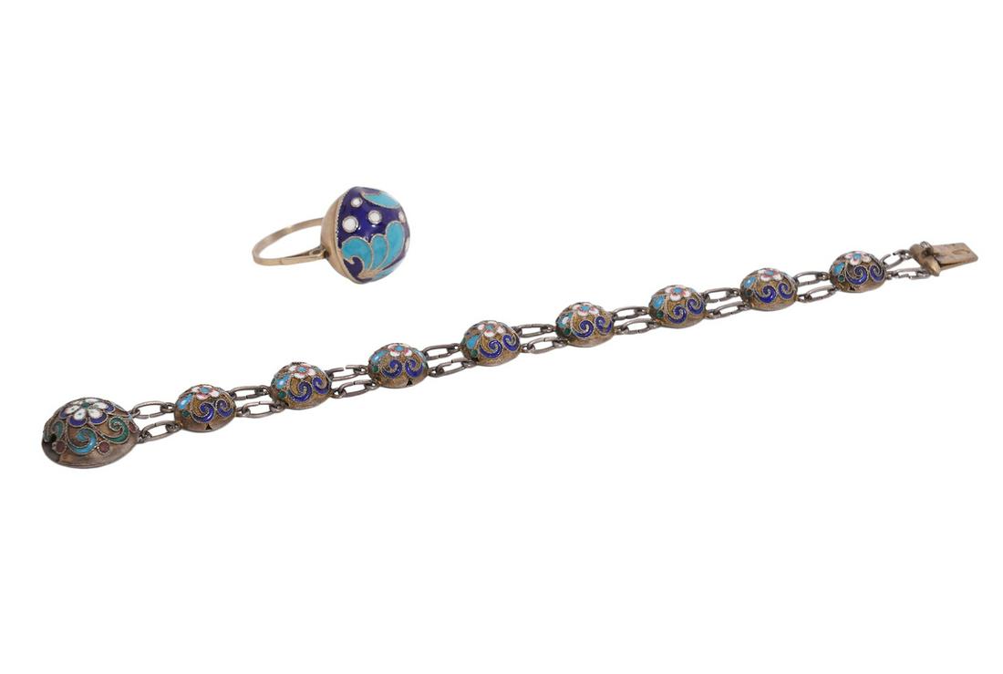Russian 84 Silver & Enamel Bracelet & Ring (1 of 11)
