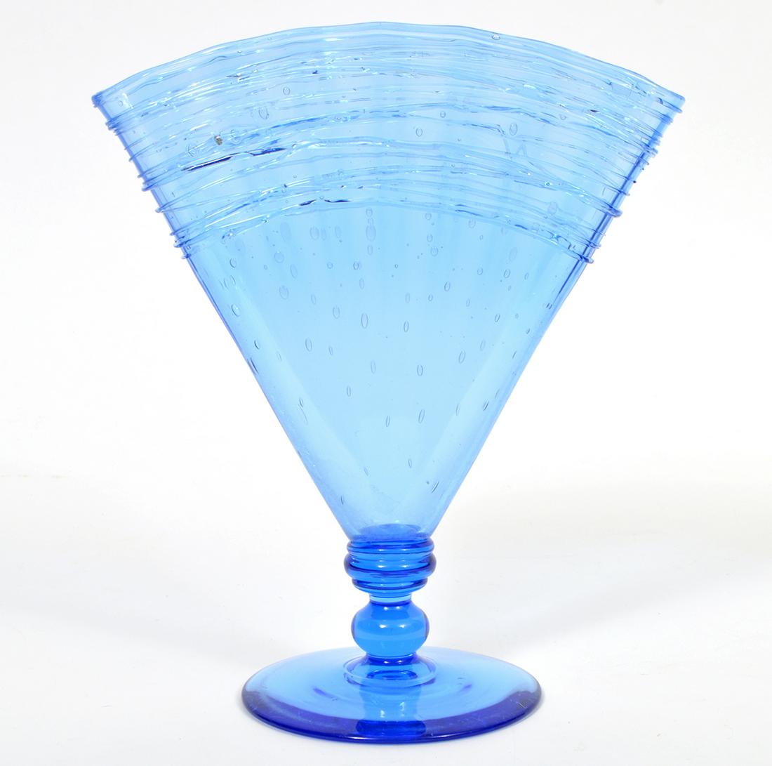 Attributed Steuben Threaded Fan Vase 'Marina Blue' (1 of 6)