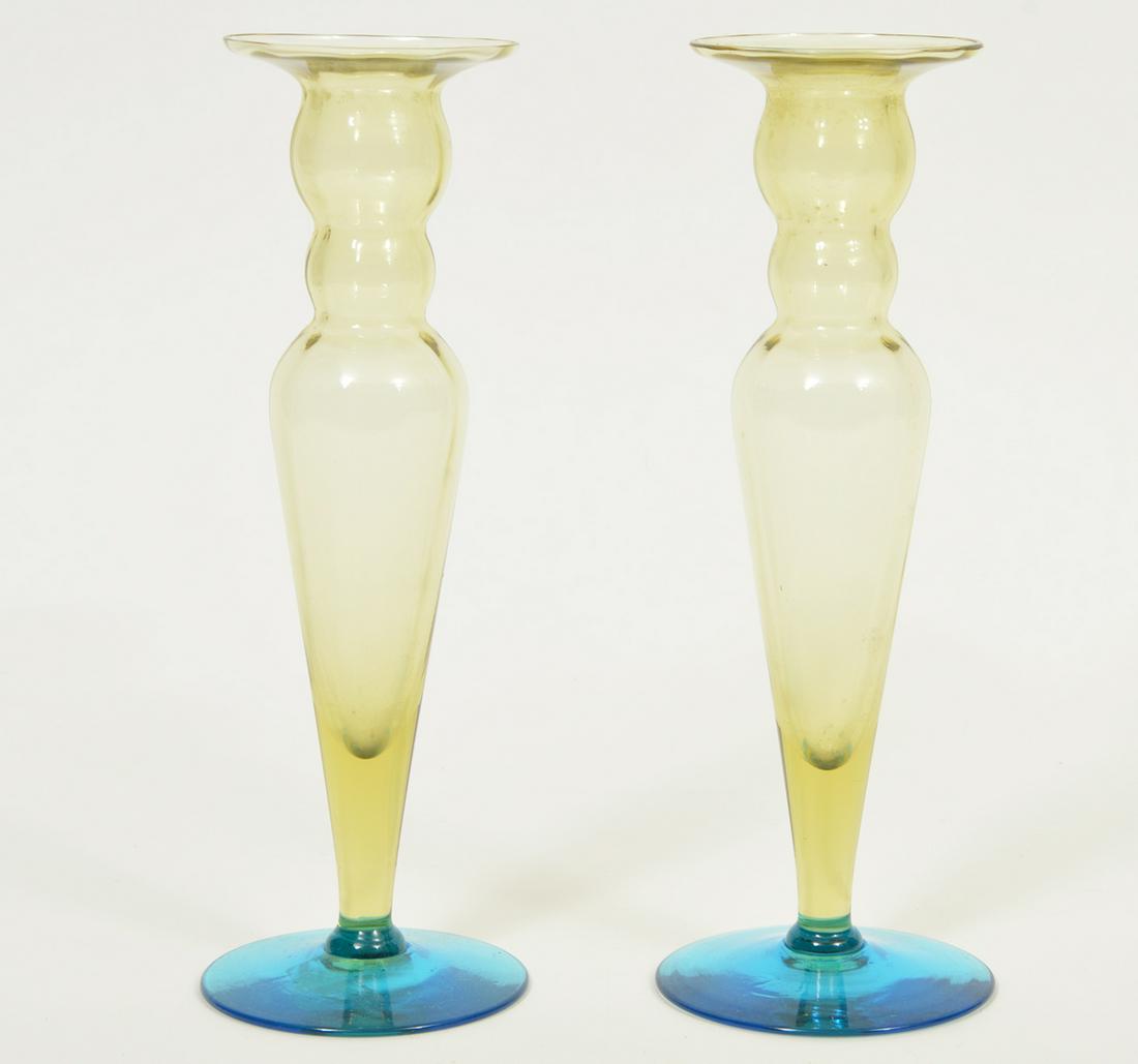 Attributed Steuben Pair of Art Glass Candlesticks (1 of 4)
