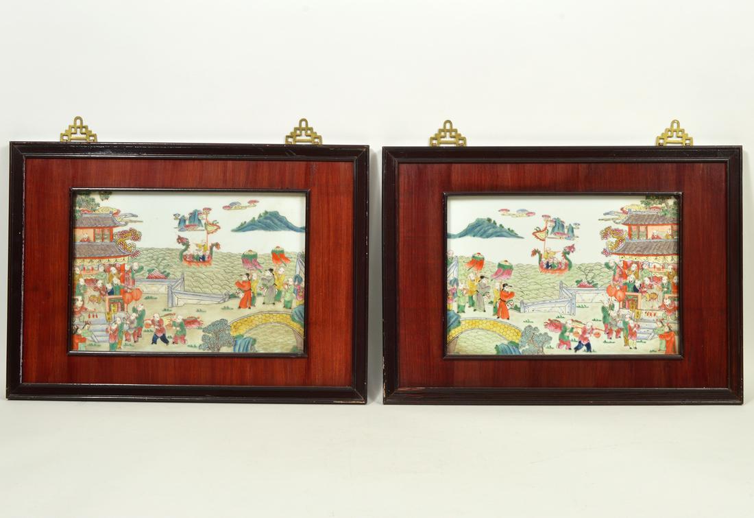 Pair 20th c Chinese Porcelain Plaques (1 of 8)