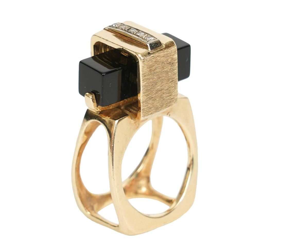 Modernist 1970's Style 14k Gold, Diamond, Onyx Ring (1 of 7)