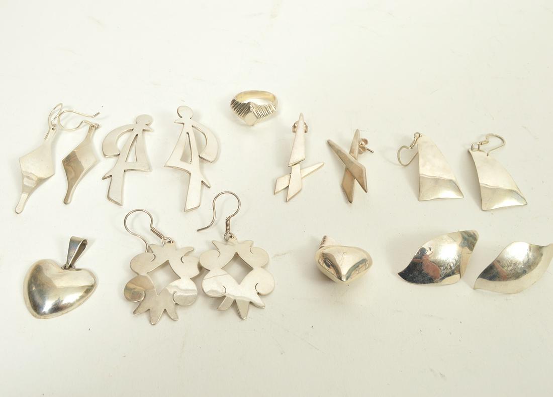 Mexican Sterling Earrings, Ring, Pendants Group (1 of 6)