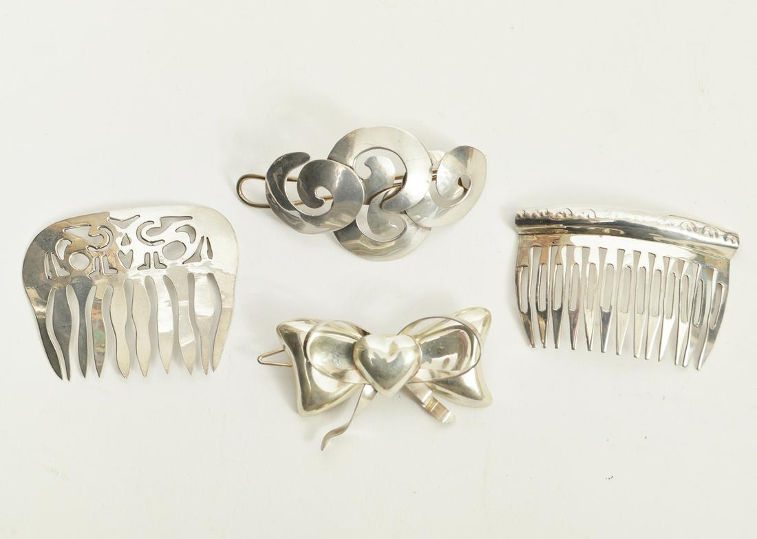 4 Mexican Sterling Hair Combs Barrettes (1 of 5)