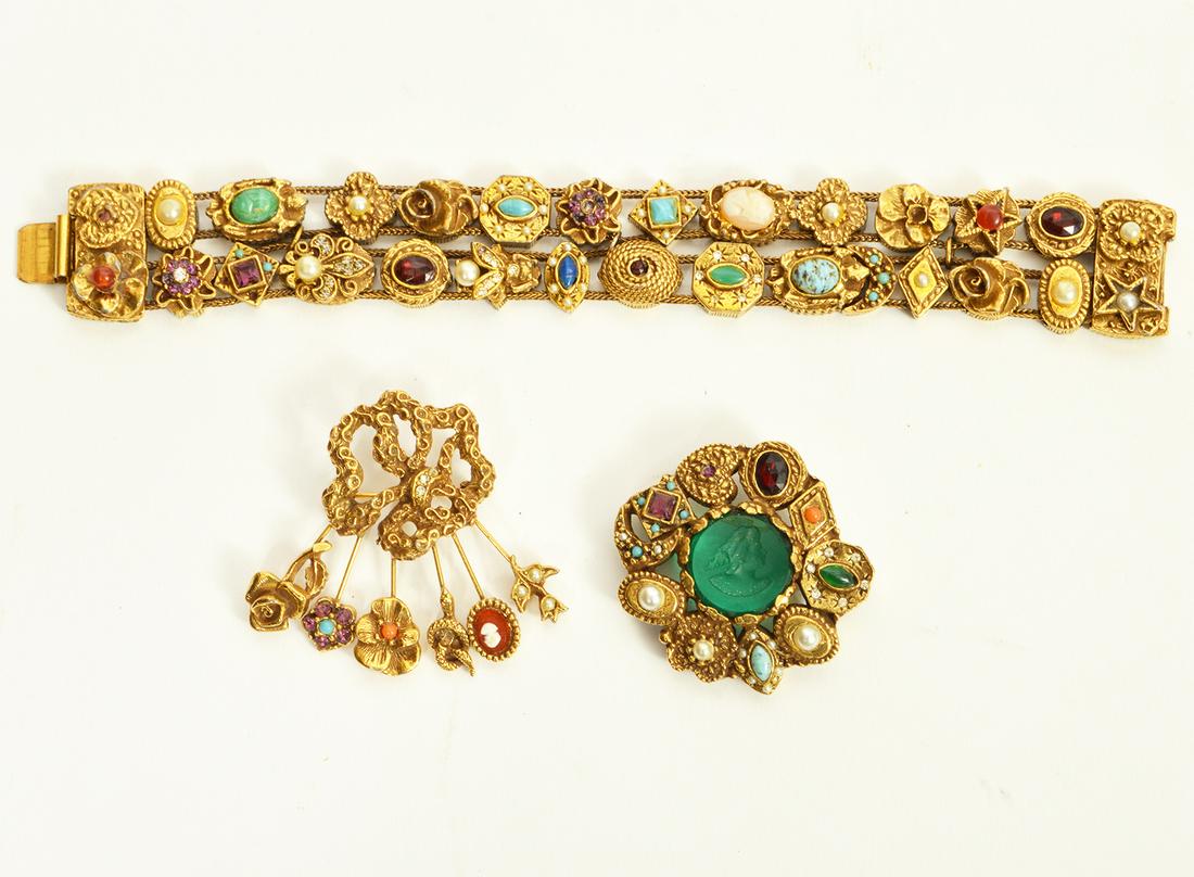 Goldette Double Slide Bracelet & 2 Brooches (1 of 7)