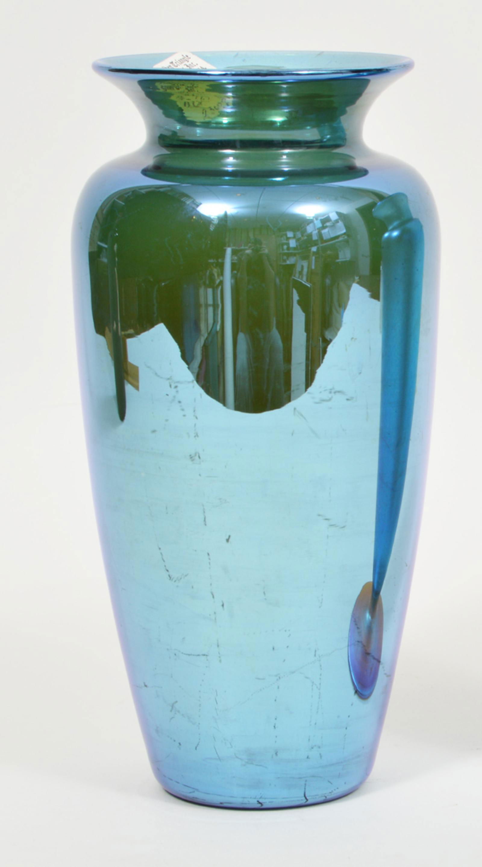 Quezal Signed Blue Iridescent Art Glass Vase (1 of 4)
