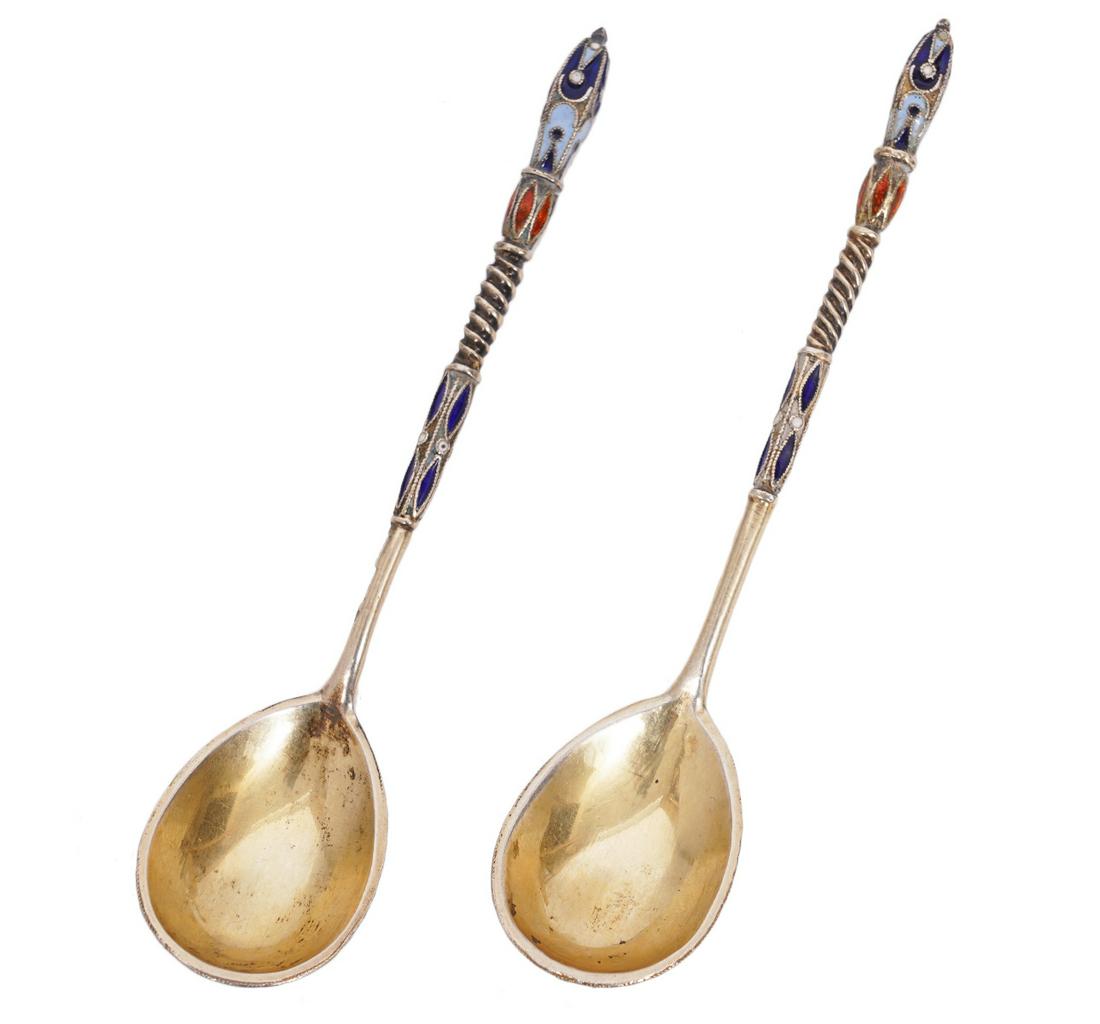 Pair Russian Imperial Enamel & Silver Spoons (1 of 7)
