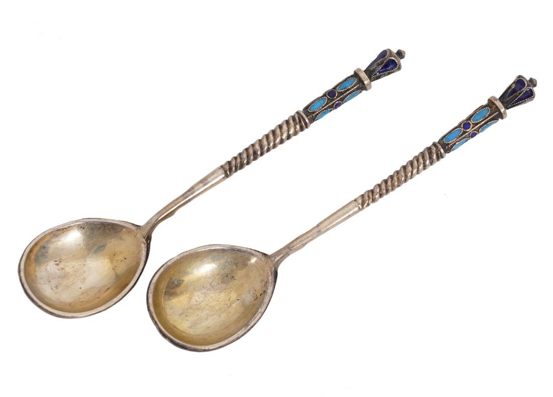 Pair of Russian Silver & Enamel Spoons (1 of 7)