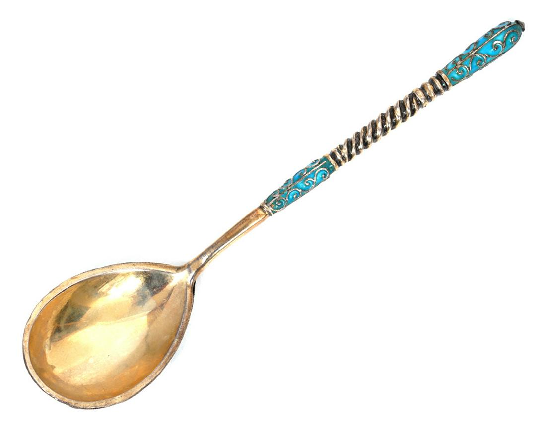 Marked Russian Imperial Silver & Enamel Spoon (1 of 5)