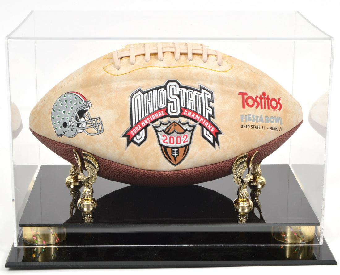 Ohio State 2002 National Champions Football: Ohio State commemorative football for being NCAA 2002 National Football Champions. From the estate of Dave and Lorraine Thomas, founder of Wendy's. Comes in lucite presentation box. Please examine all