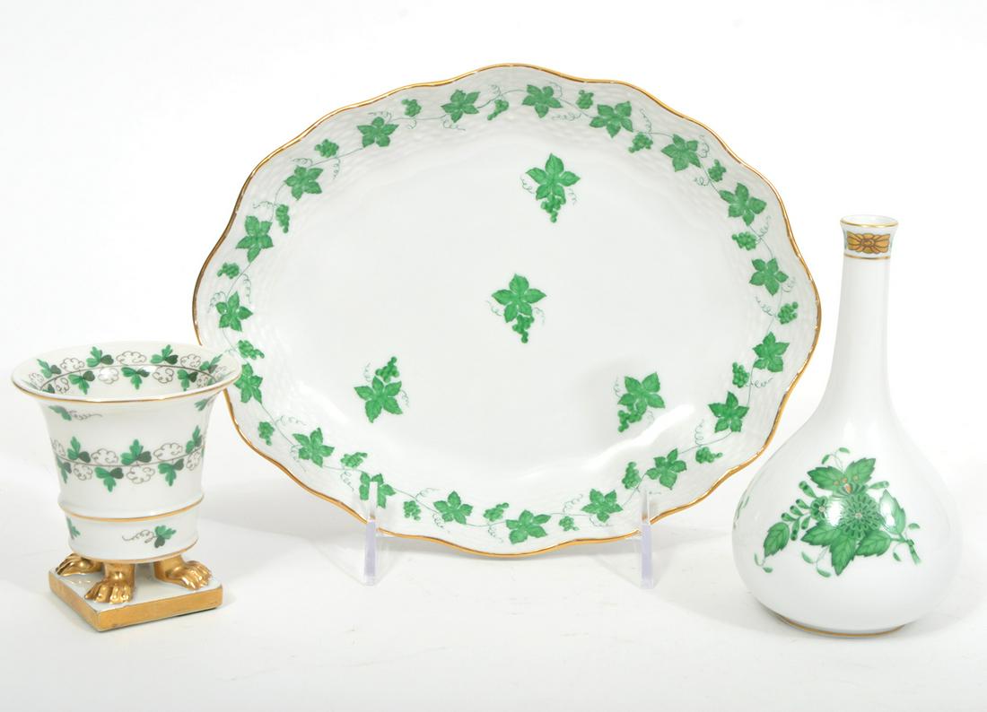 3 Pcs. Herend Chinese Green Bouquet Porcelain (1 of 9)