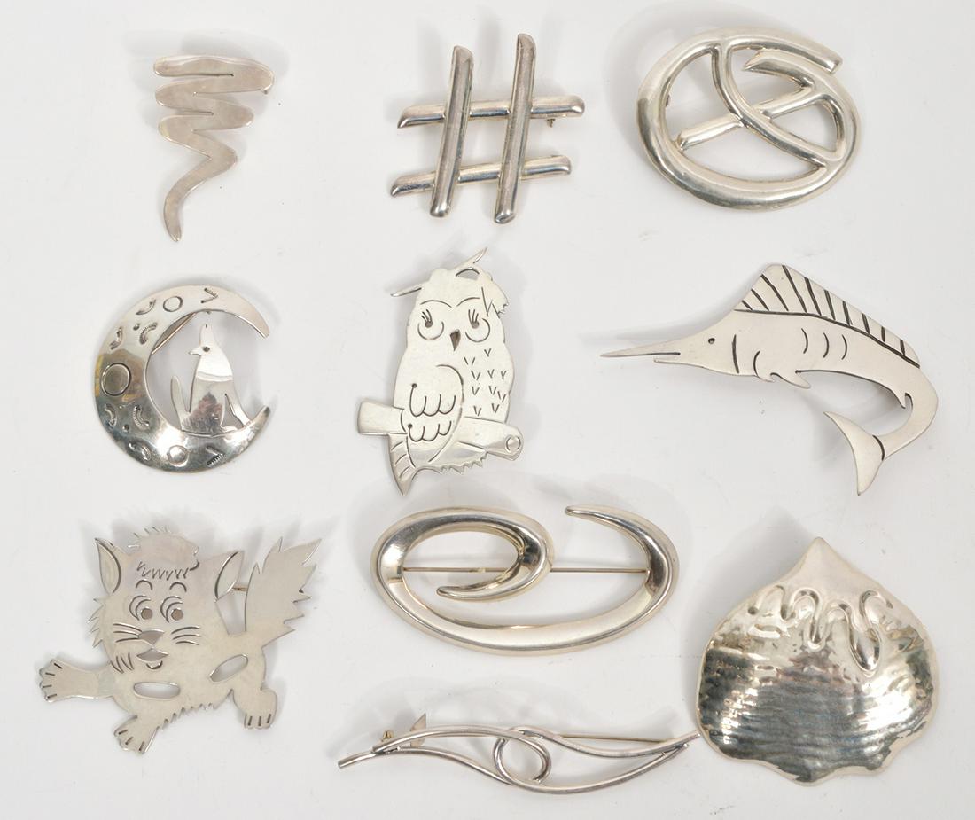 Lot of 10 Mexican Sterling Brooches 162g (1 of 4)