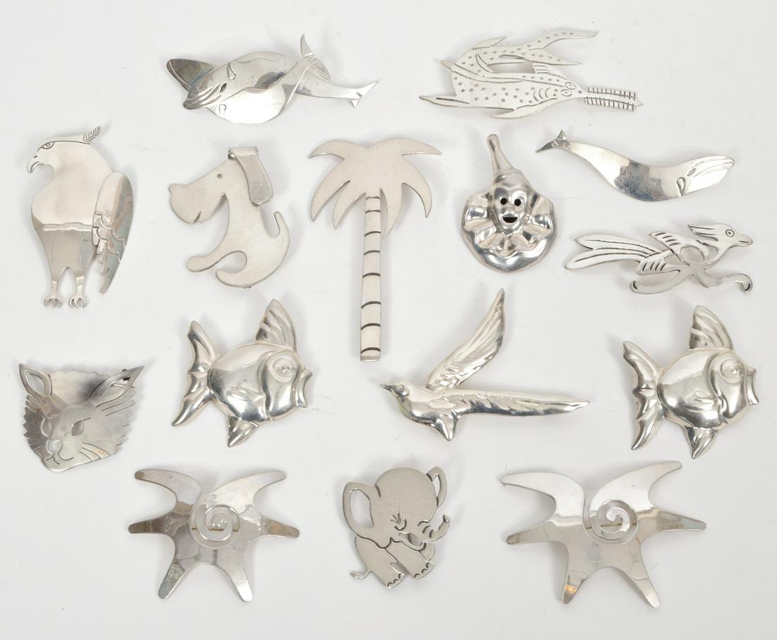 15 Mexican Sterling Silver Brooches 214gr (1 of 5)