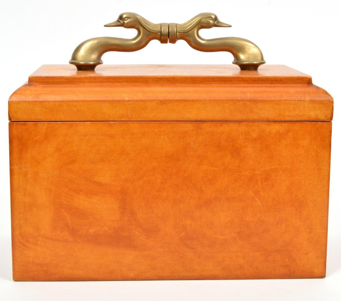 Italian Leather Box with Bronze Duck Head Handles (1 of 10)