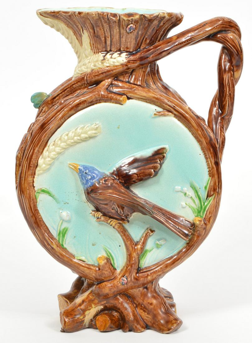 Majolica Bird Decorated Ewer (1 of 10)
