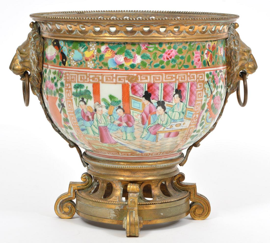 Chinese Rose Medallion Gilt Bronze Mounted Bowl (1 of 9)