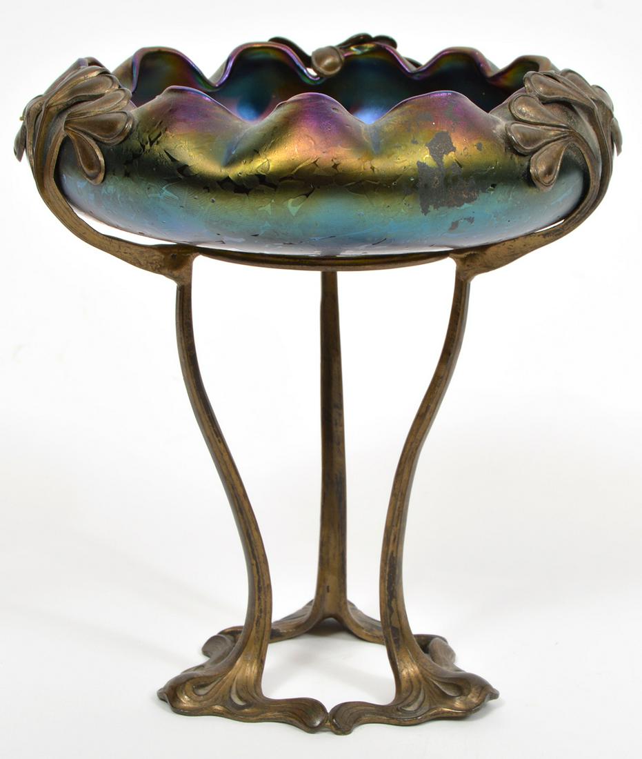 Loetz Art Nouveau Glass Taza on Bronze Stand (1 of 7)