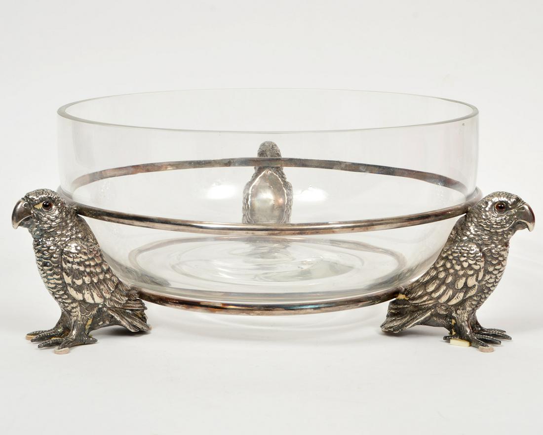 Center Bowl in Silver Base with 3 Parrot Figures (1 of 6)