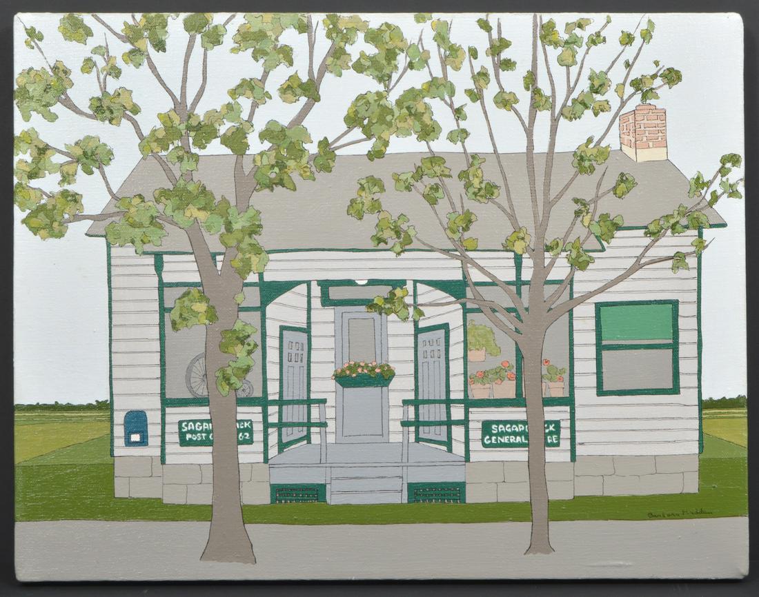 Barbara Hadden Oil Painting Sagaponack NY: Barbara Hadden oil on canvas painting. 'Sagaponack, NY.' Signed bottom right. Unframed. 14" H x 18" W. Condition report: good condition. Please examine all photos closely. Contact C. Biddle Auction Ga