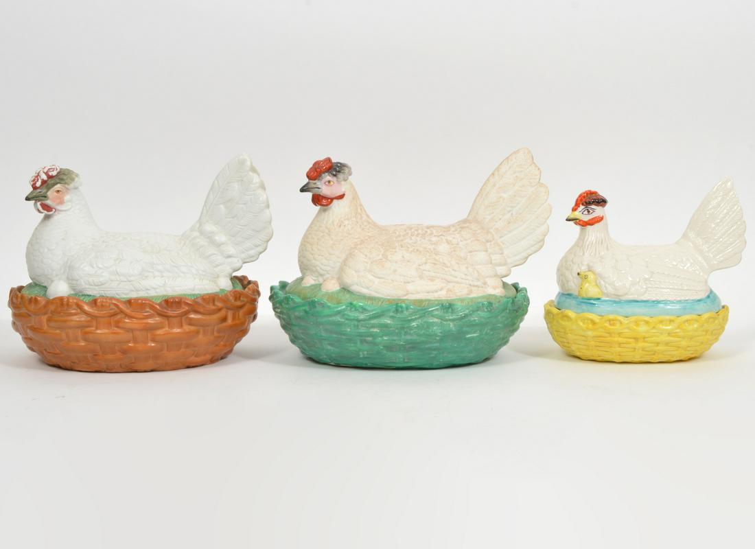 3 Staffordshire 19th C. 'Hens on a Nest' Tureens (1 of 8)