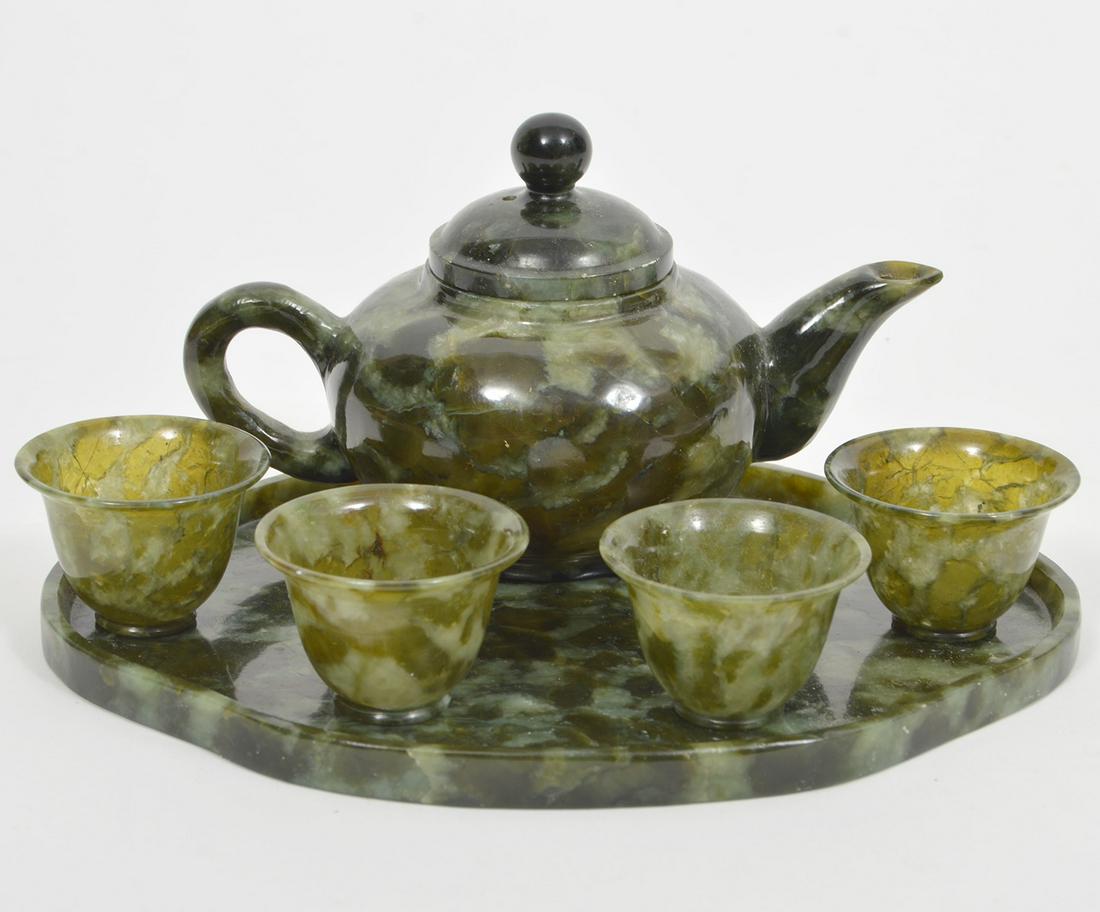 Chinese Spinach Jade Miniature Tea Set (1 of 6)