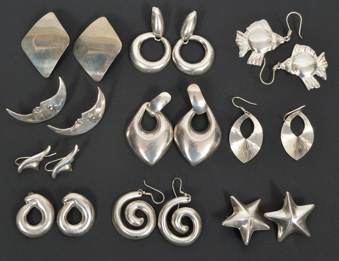 10 Mexican Sterling Pierced Earrings 144 Grams (1 of 7)