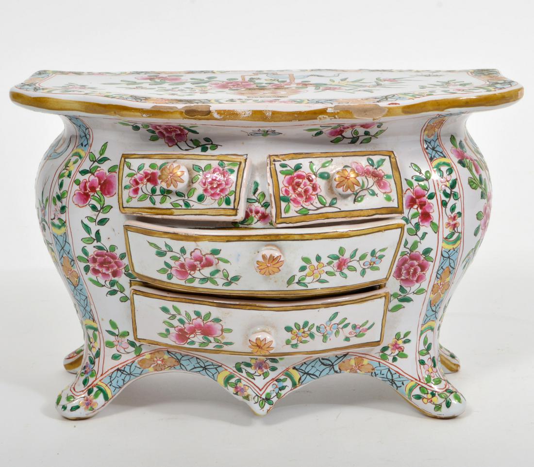 French Faience Miniature Porcelain Commode (1 of 9)
