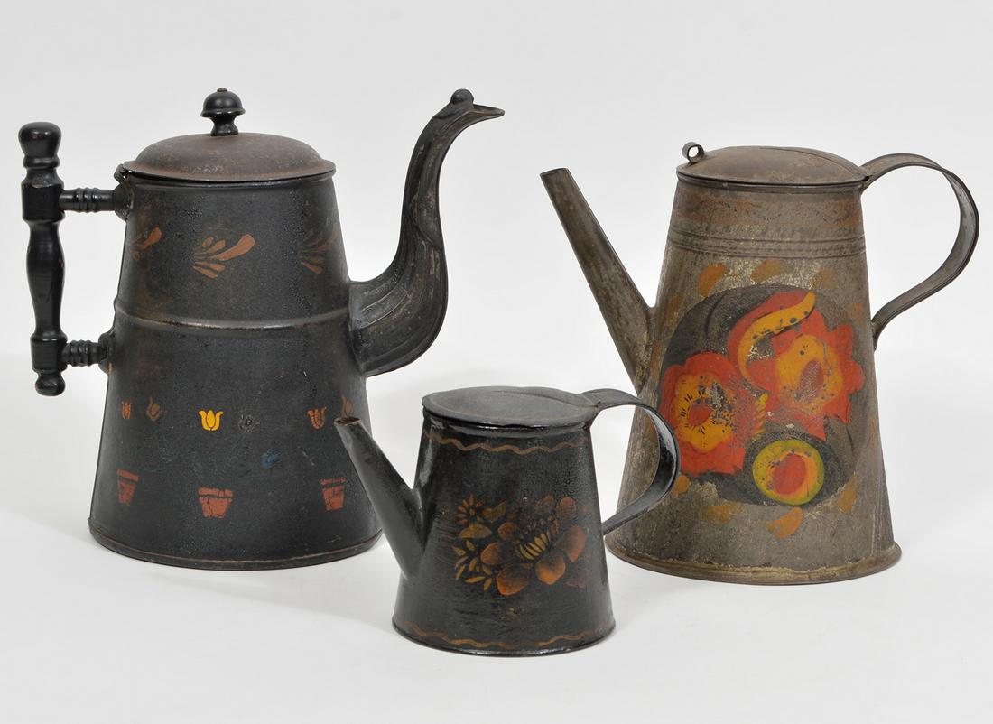 3 Antique Tole Painted Teapots (1 of 5)