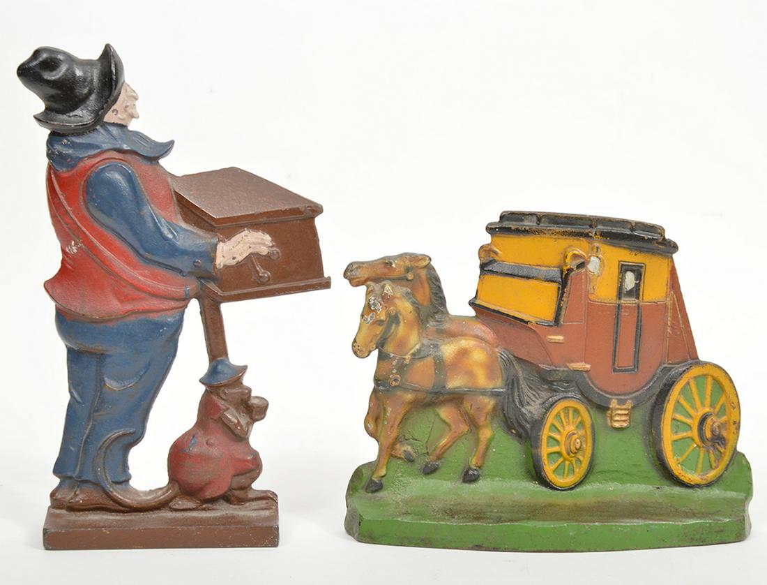 2 Painted Doorstops Organ Grinder & Stagecoach (1 of 5)