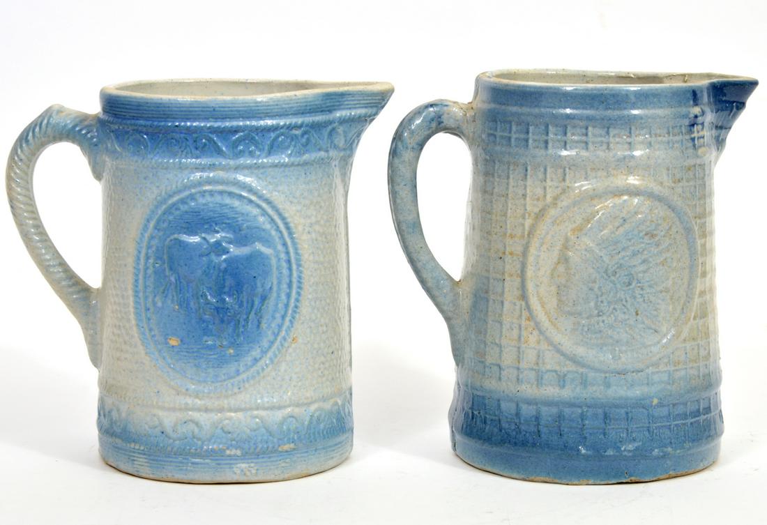 2 Salt Glaze Blue Stoneware Pitchers (1 of 7)