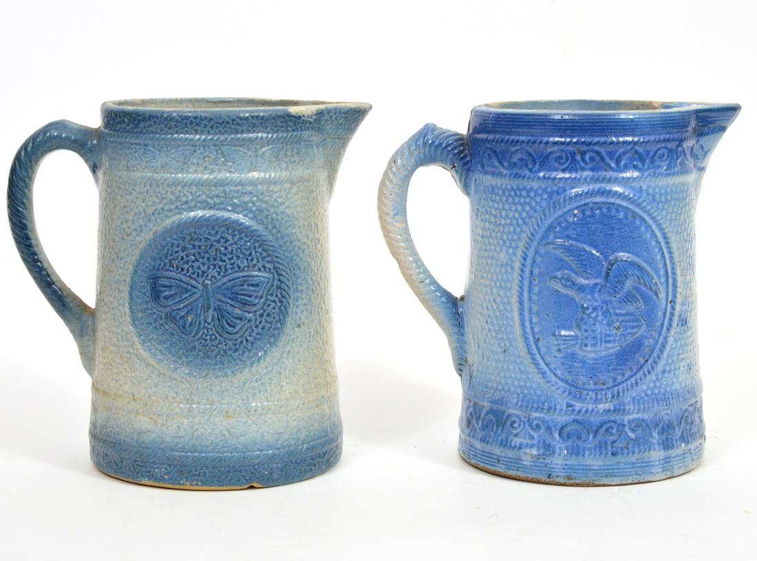 2 Salt Glaze Blue Stoneware Pitchers (1 of 7)