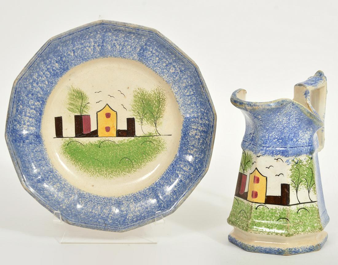 Spongeware Plate and Matching Small Pitcher (1 of 8)