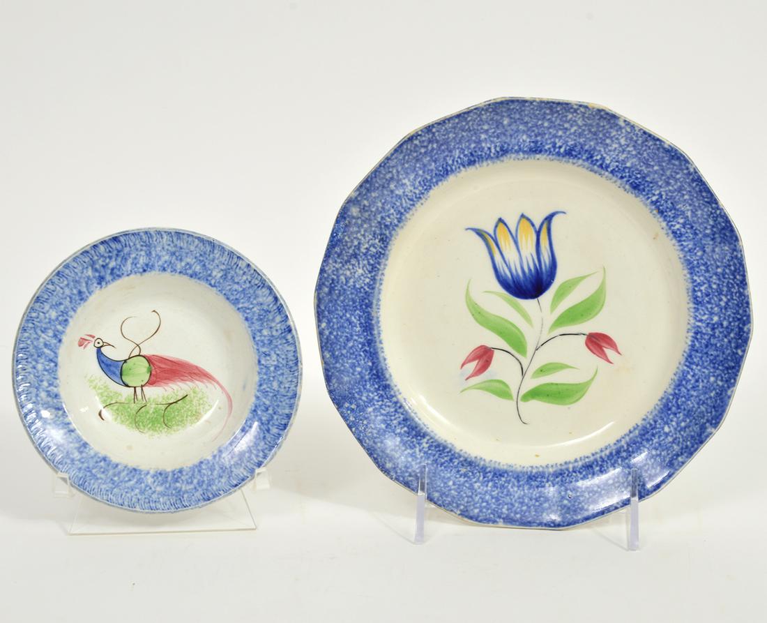 Peafowl Small Bowl & Tulip Spongeware Plate (1 of 4)