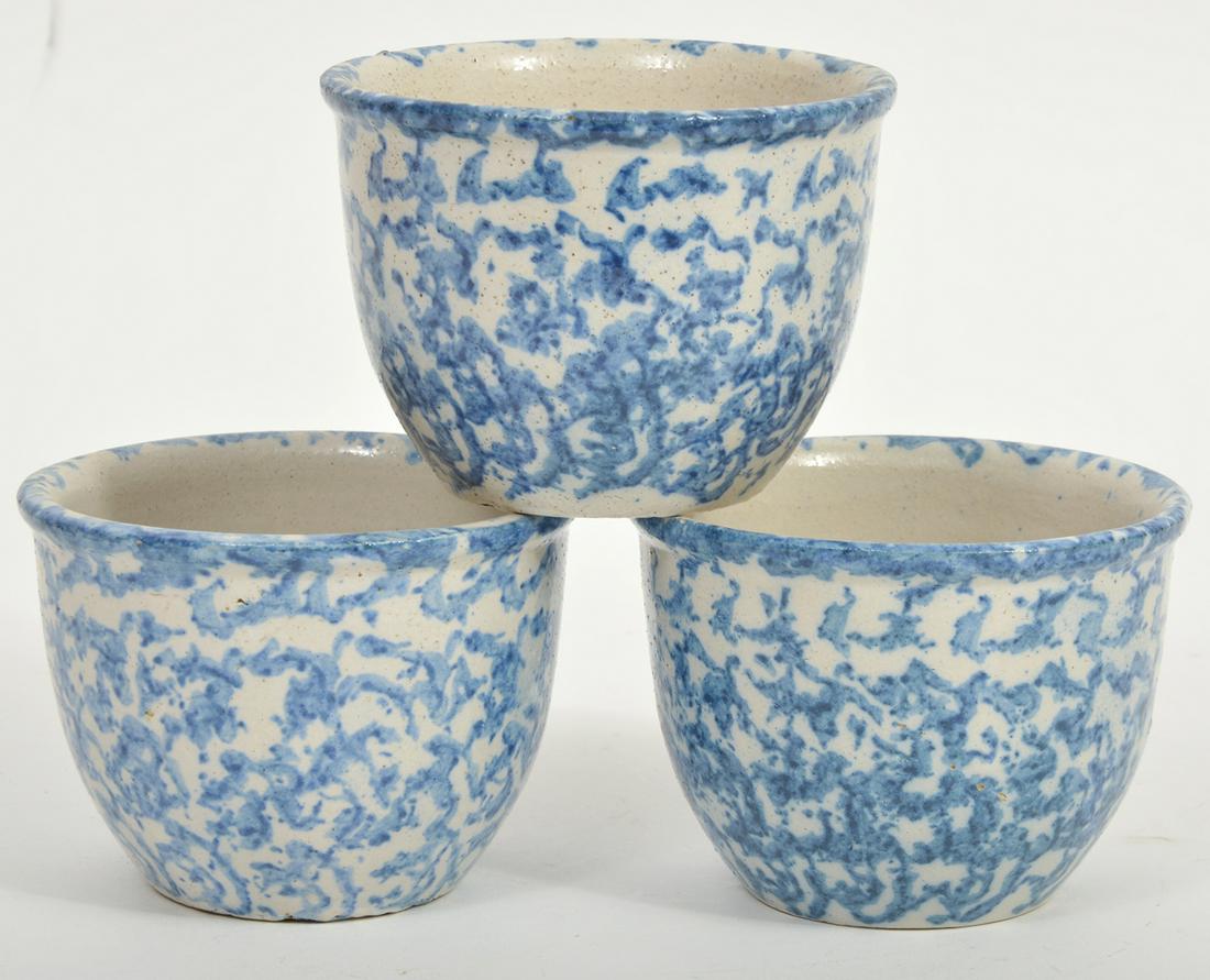 3 Spongeware Blue & White Small Bowls (1 of 5)