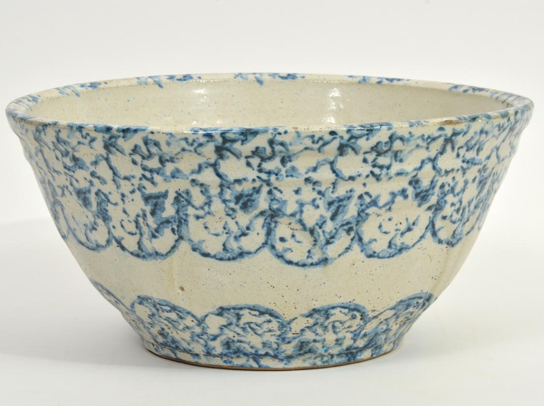 Large Blue & White Spongeware Bowl (1 of 5)