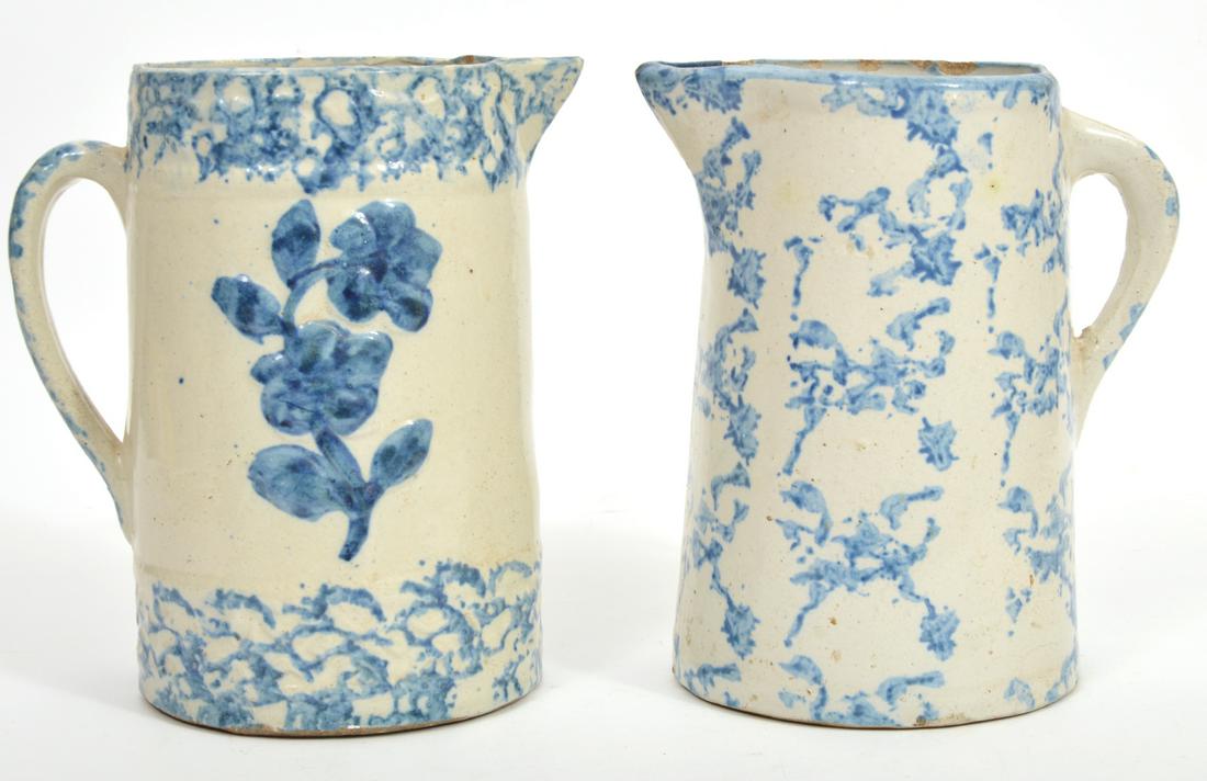 2 Early American Spongeware Pitchers (1 of 9)