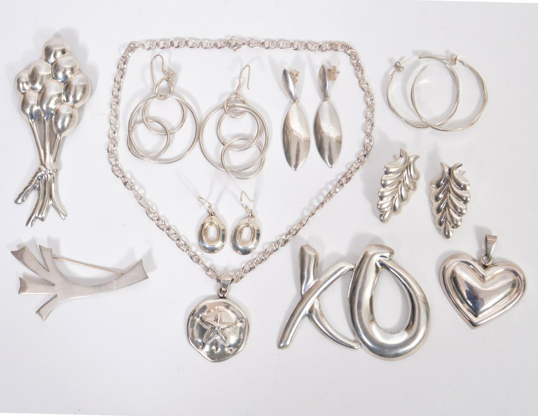 Mexican Sterling Brooches, Necklace, Earrings (1 of 5)
