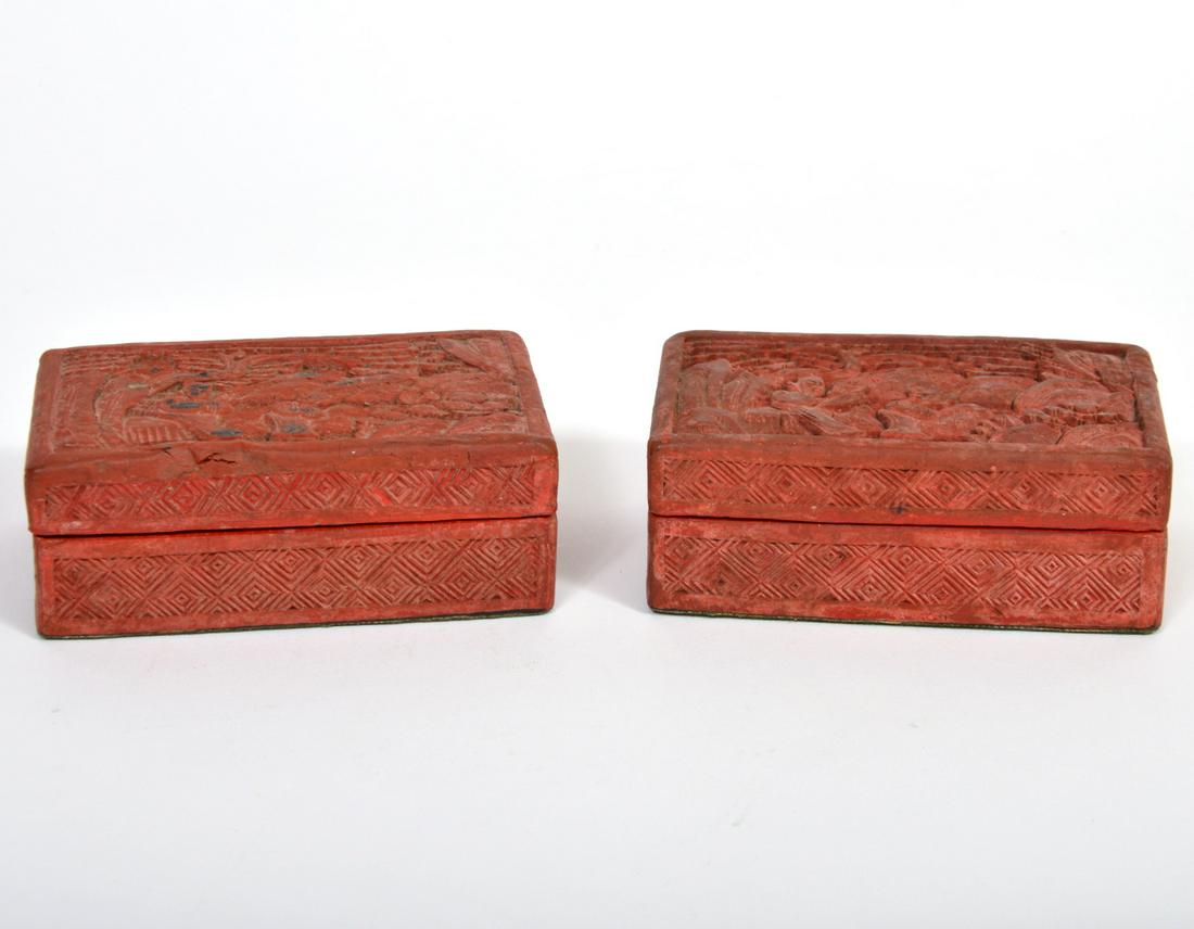 2 Chinese Carved Cinnabar Lidded Boxes (1 of 8)