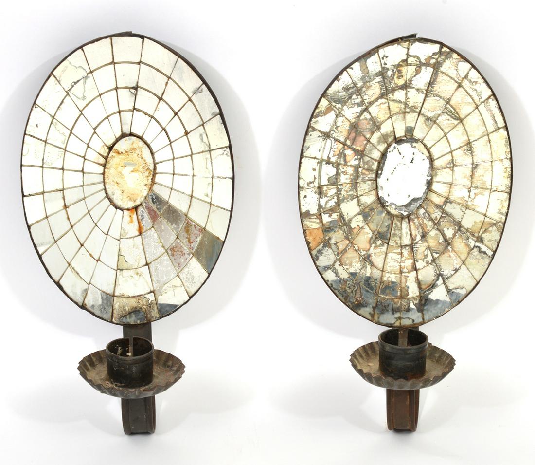 Pr. Antique Mirrored Tin Candle Wall Sconces (1 of 7)