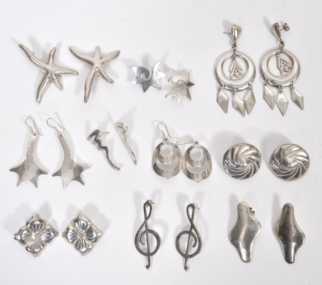10 Mexican Sterling Pierced Earrings 135.6 Grams (1 of 3)